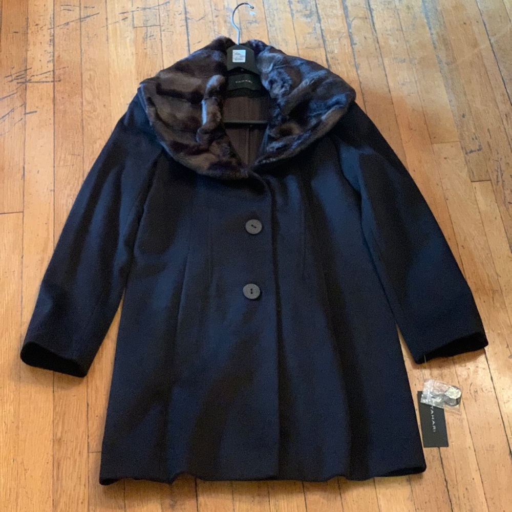 Tahari faux fur shawl collar winter coat
